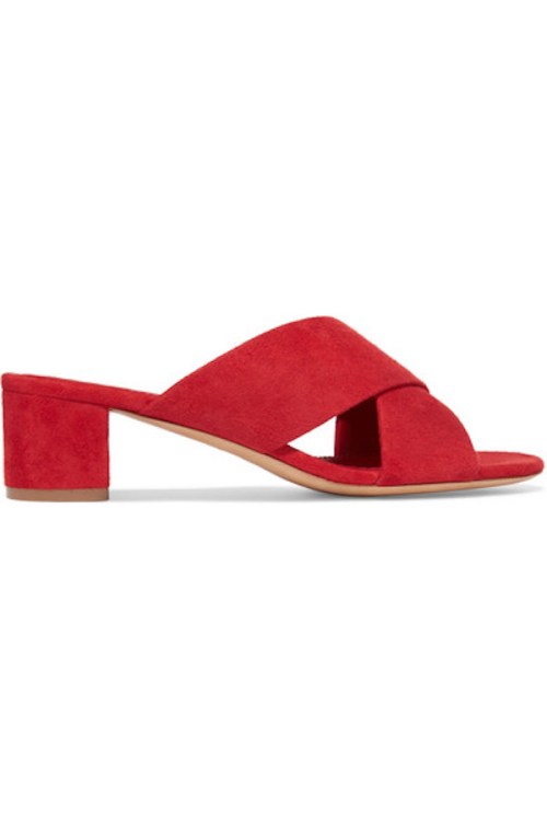 mansur gavriel suede red mule sandals